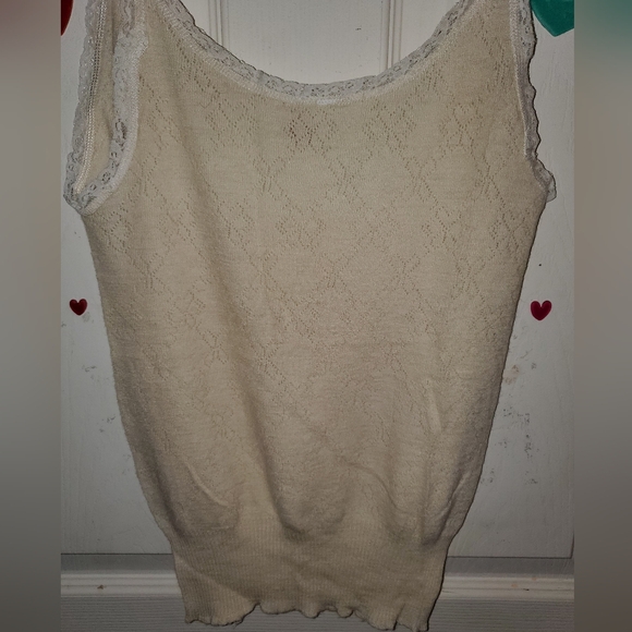 5 for $20 Y2K Style Pastel Yellow Floral Knit Tank Top with Ribbed and Lace Trim - Picture 10 of 16